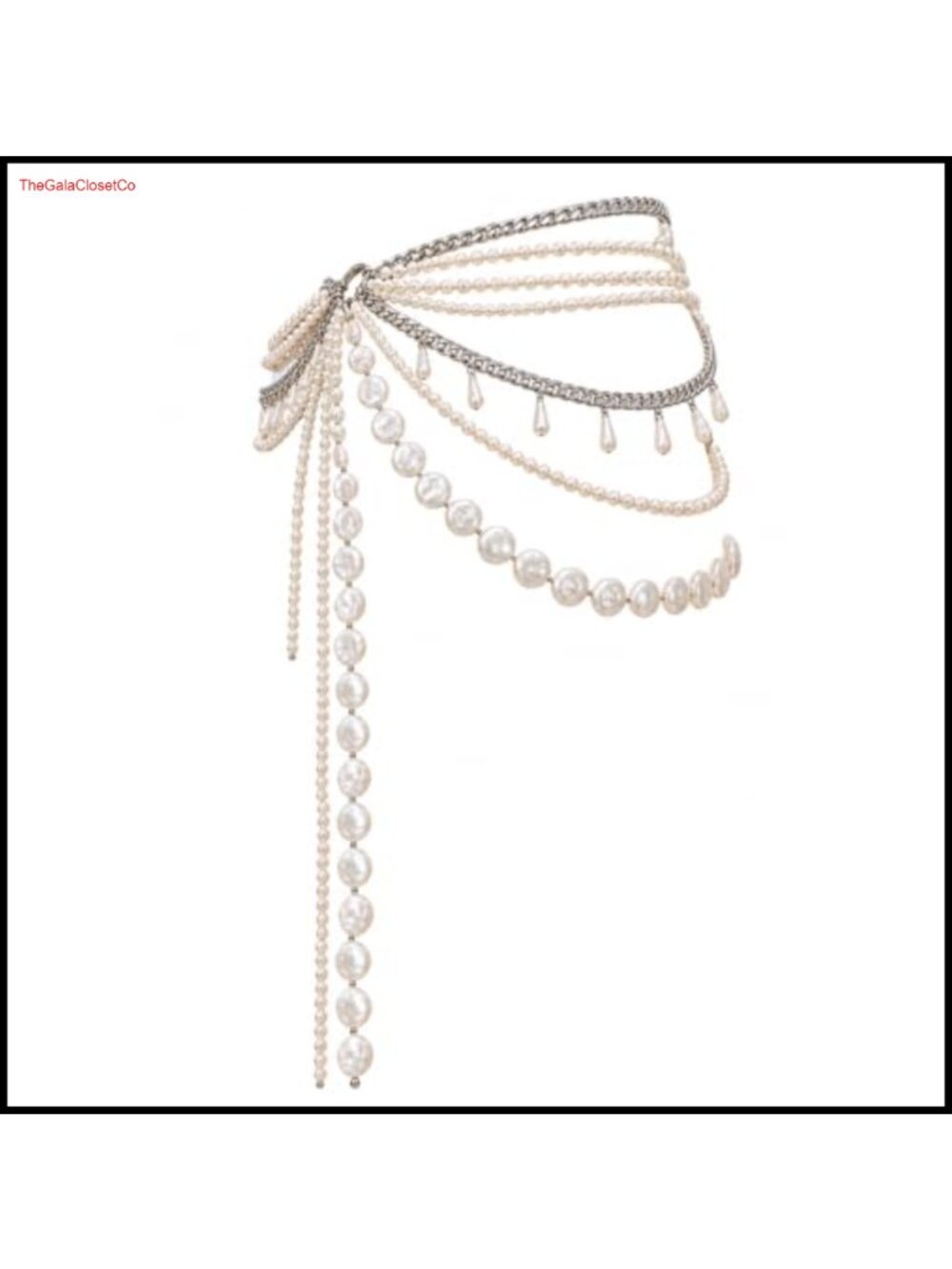 Layered Pearl Waist Chain Silver-Tone Body Jewelry Hip Accent